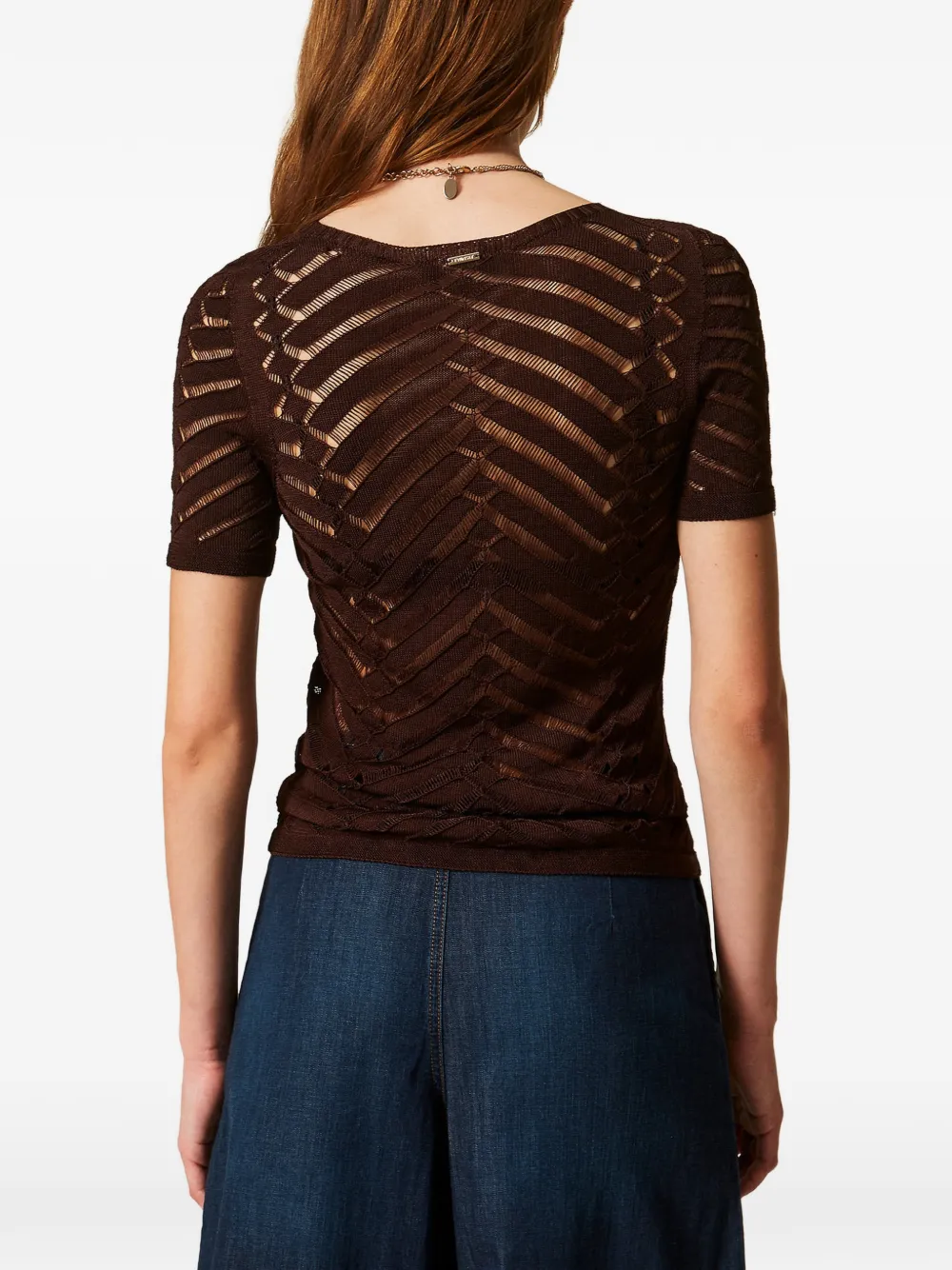 TWINSET T-shirt met chevron streep Bruin