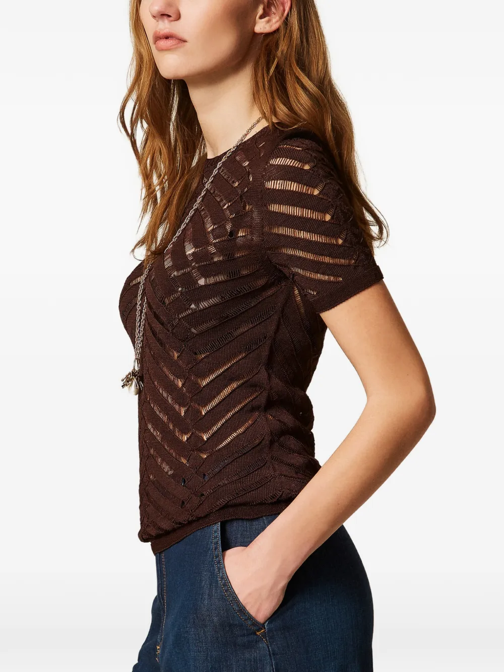TWINSET T-shirt met chevron streep Bruin