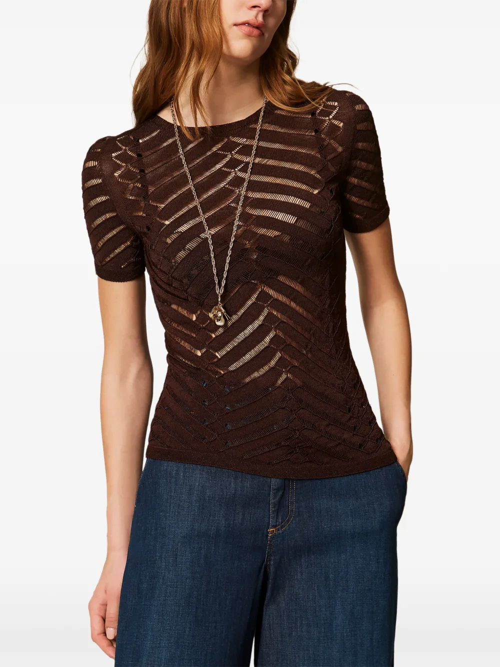  Twinset Chevron Knitted T-shirt - Brown 