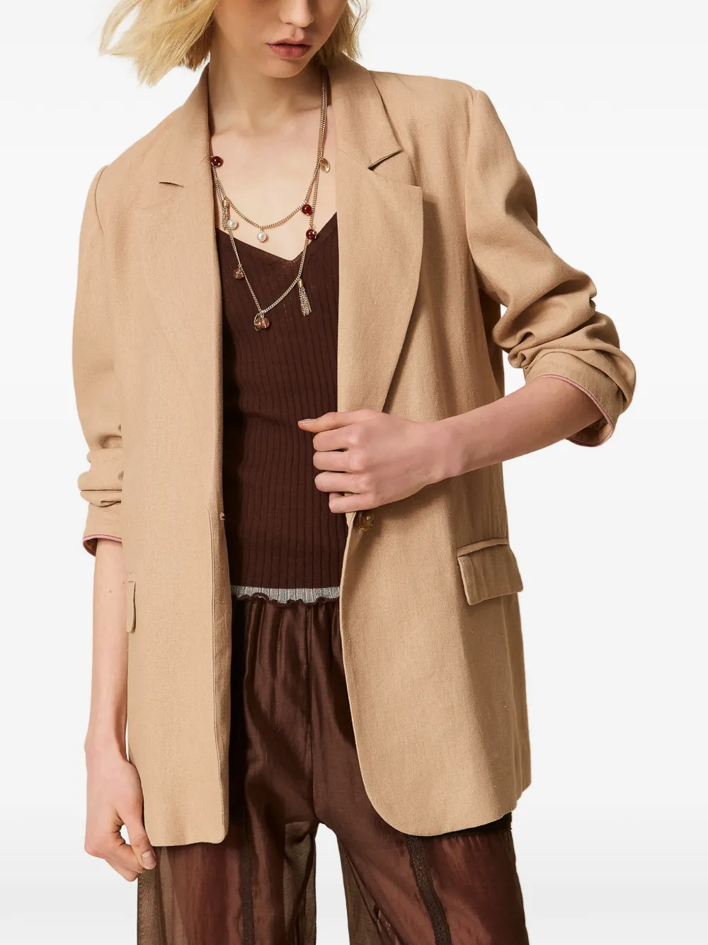 TWINSET Blazer met linnenblend Beige
