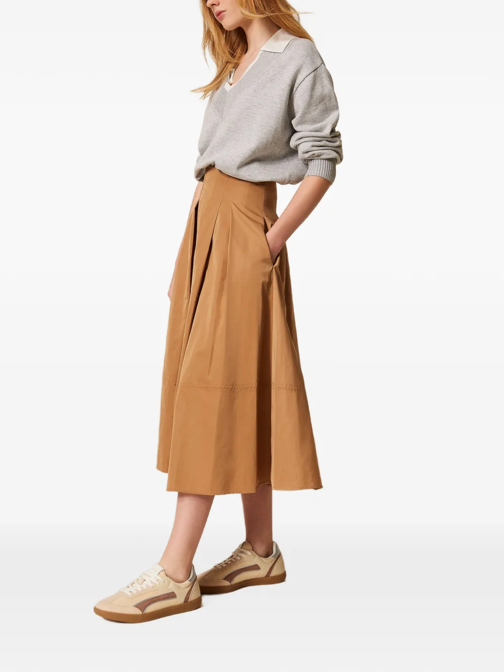  Twinset Pleated Midi Skirt - Neutrals 