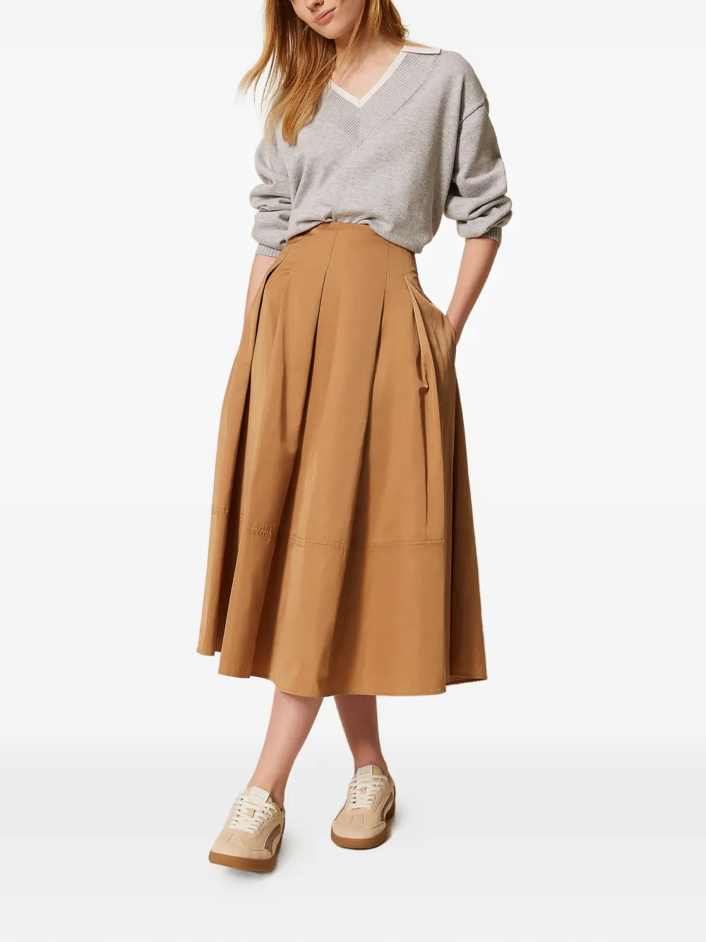  Twinset Pleated Midi Skirt - Neutrals 