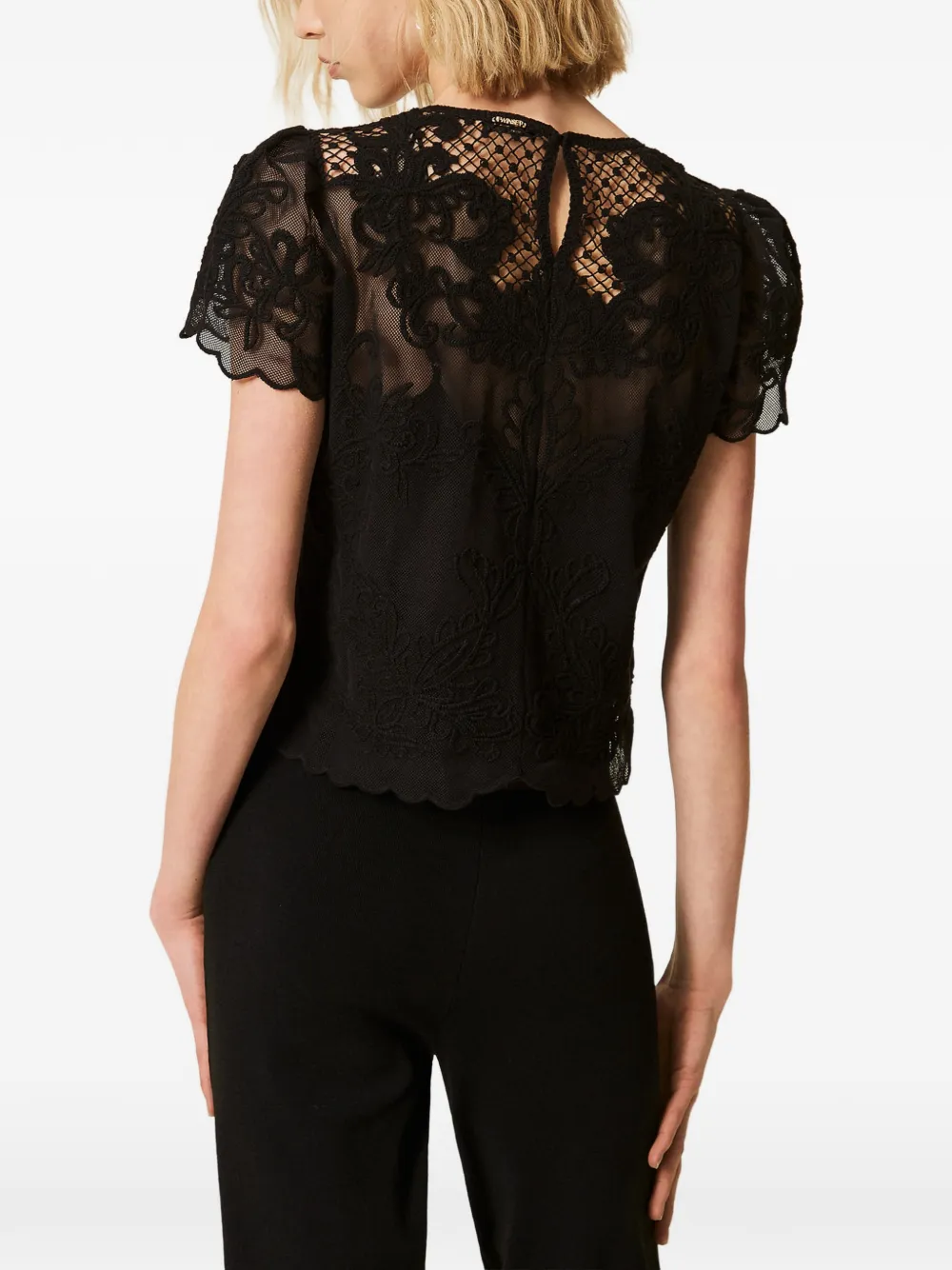 TWINSET Shirt met bloemenkant Zwart
