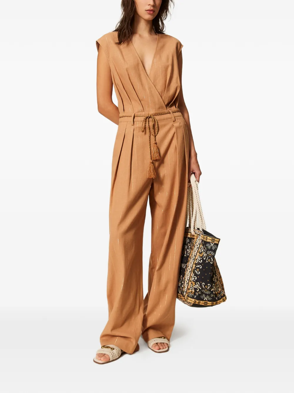 TWINSET pinstriped belted jumpsuit - Beige