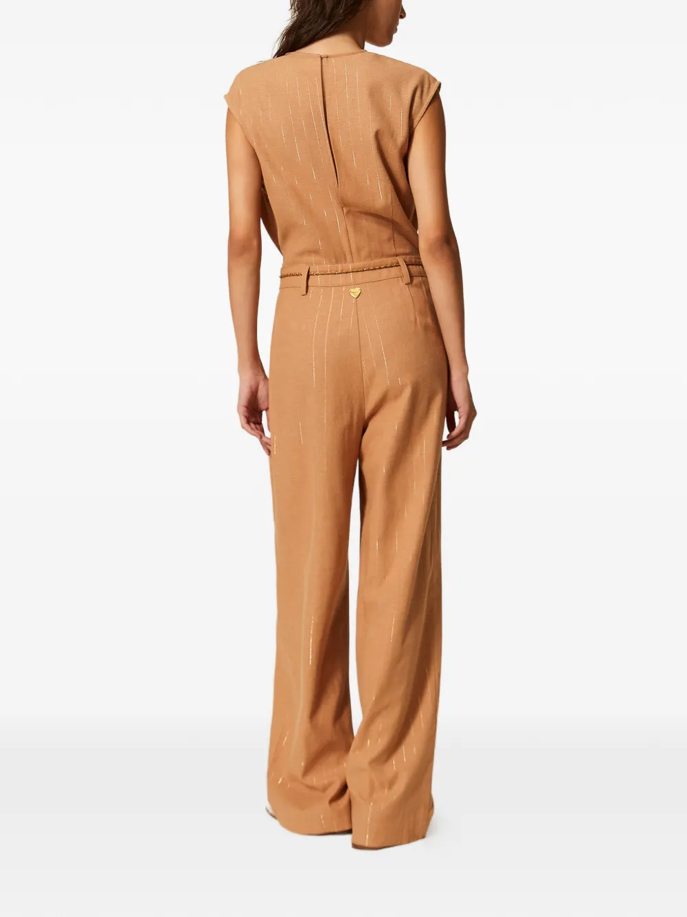 TWINSET Jumpsuit met krijtstreep en ceintuur Beige