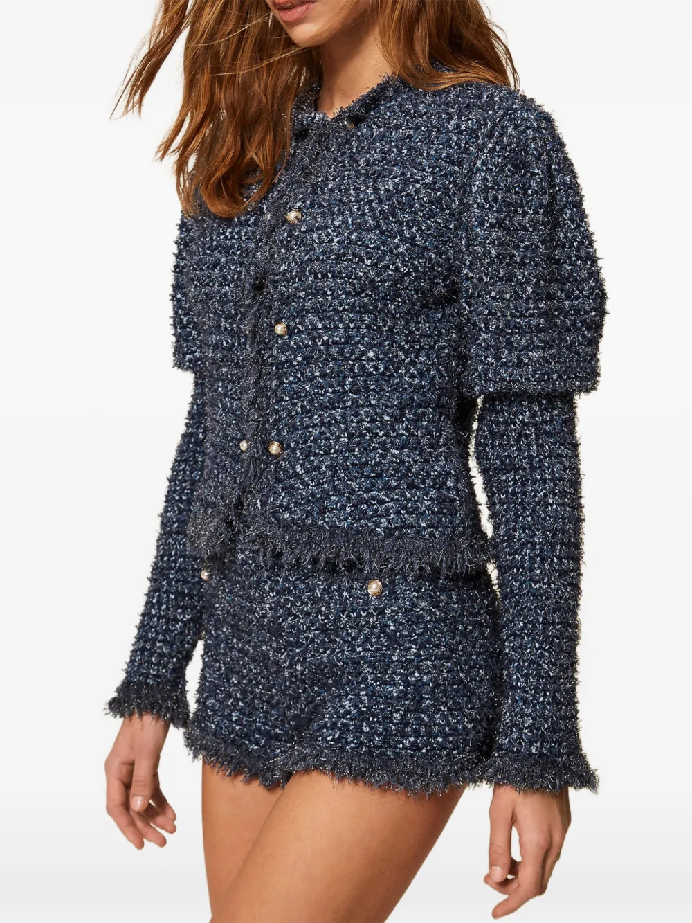 TWINSET Gebreide shorts met lurex-jacquard Blauw