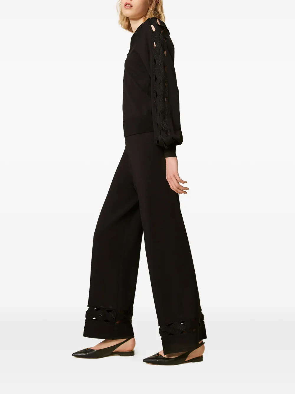 TWINSET Kabelgebreide broek Zwart