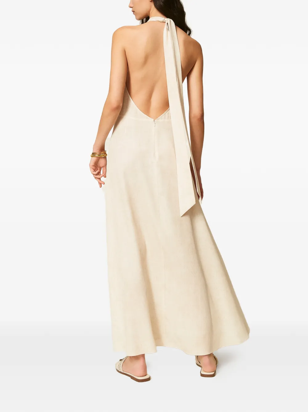 TWINSET Jurk met halternek en strik Beige