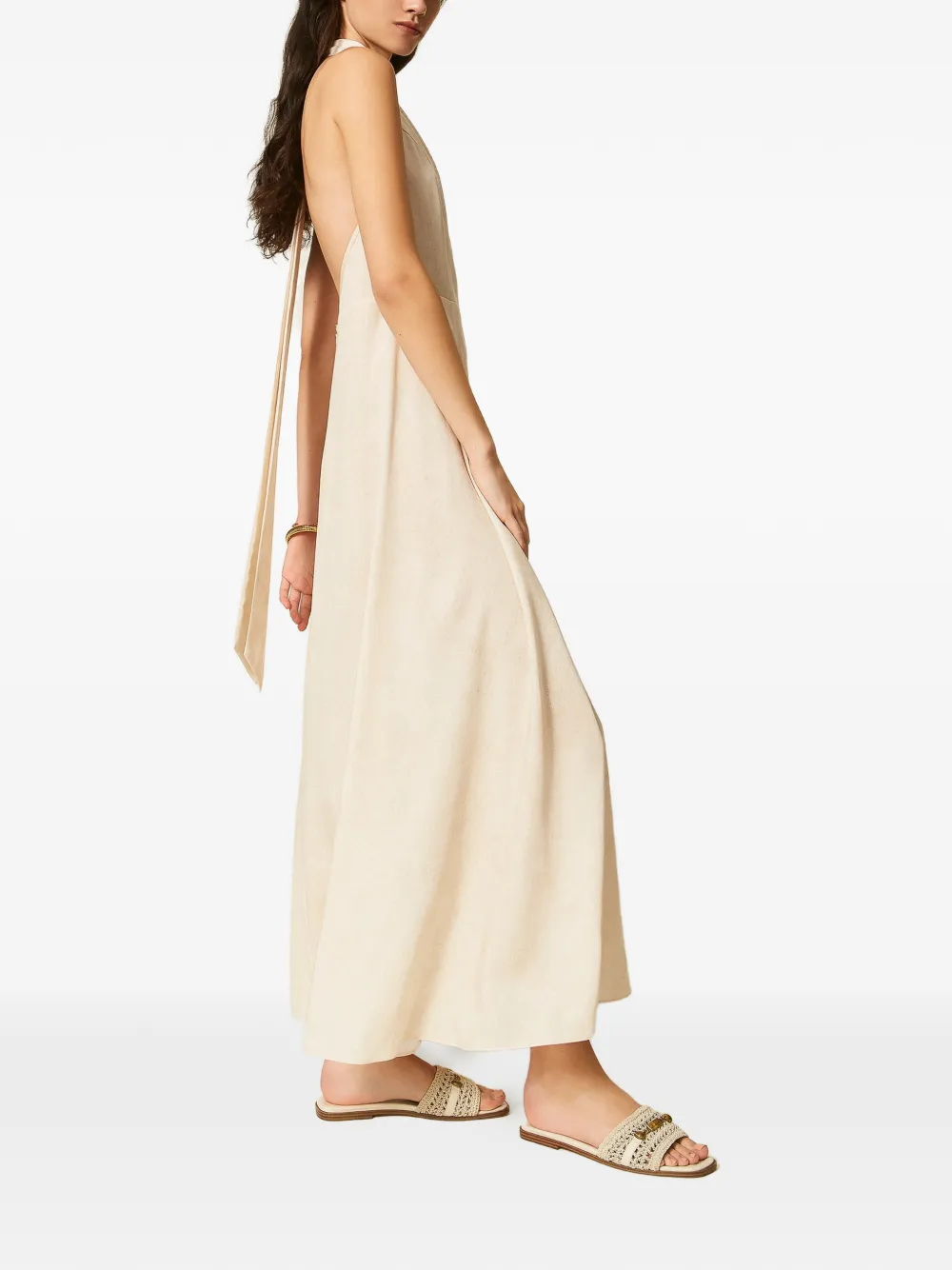 TWINSET Jurk met halternek en strik Beige