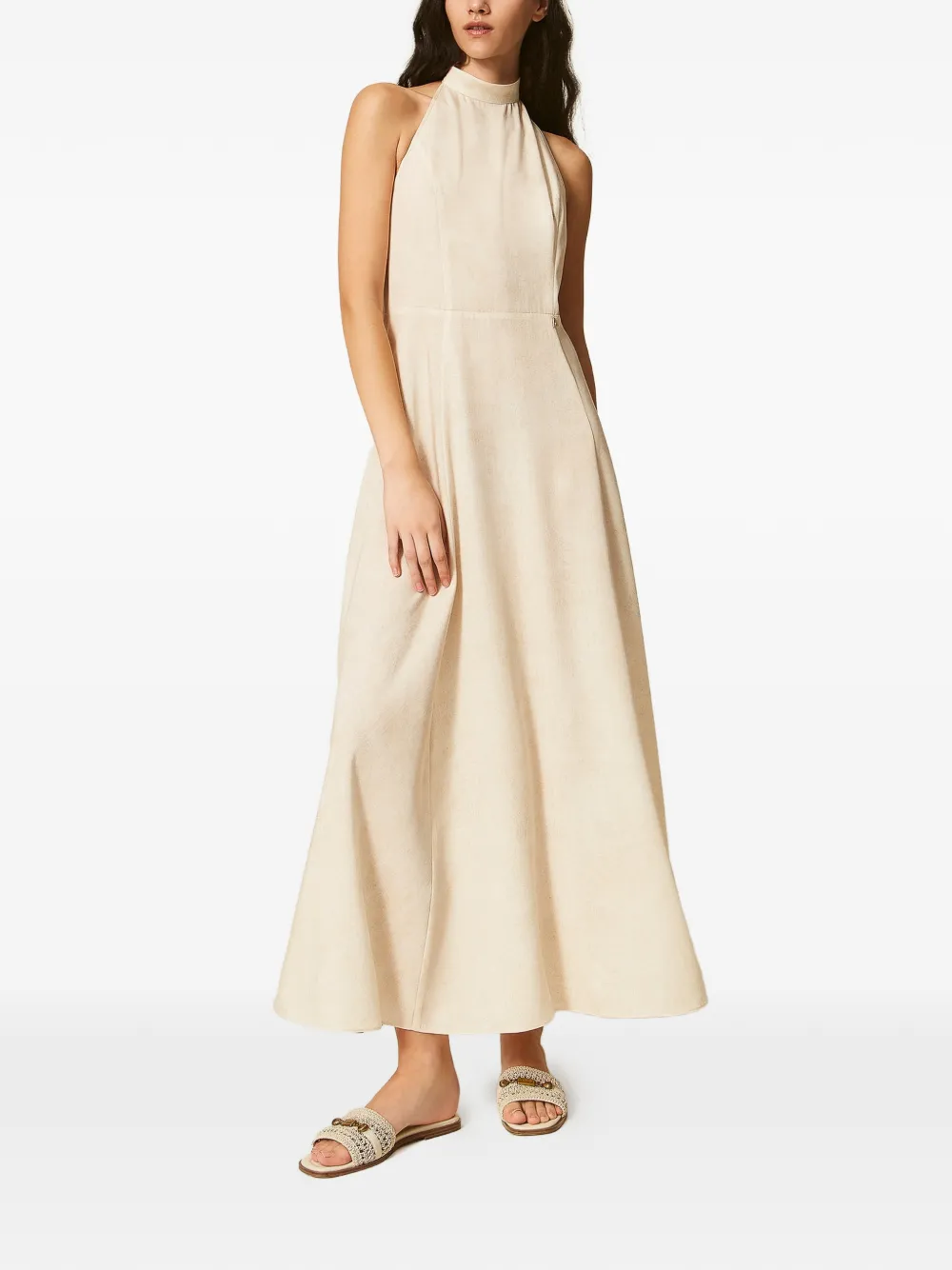 TWINSET Jurk met halternek en strik Beige