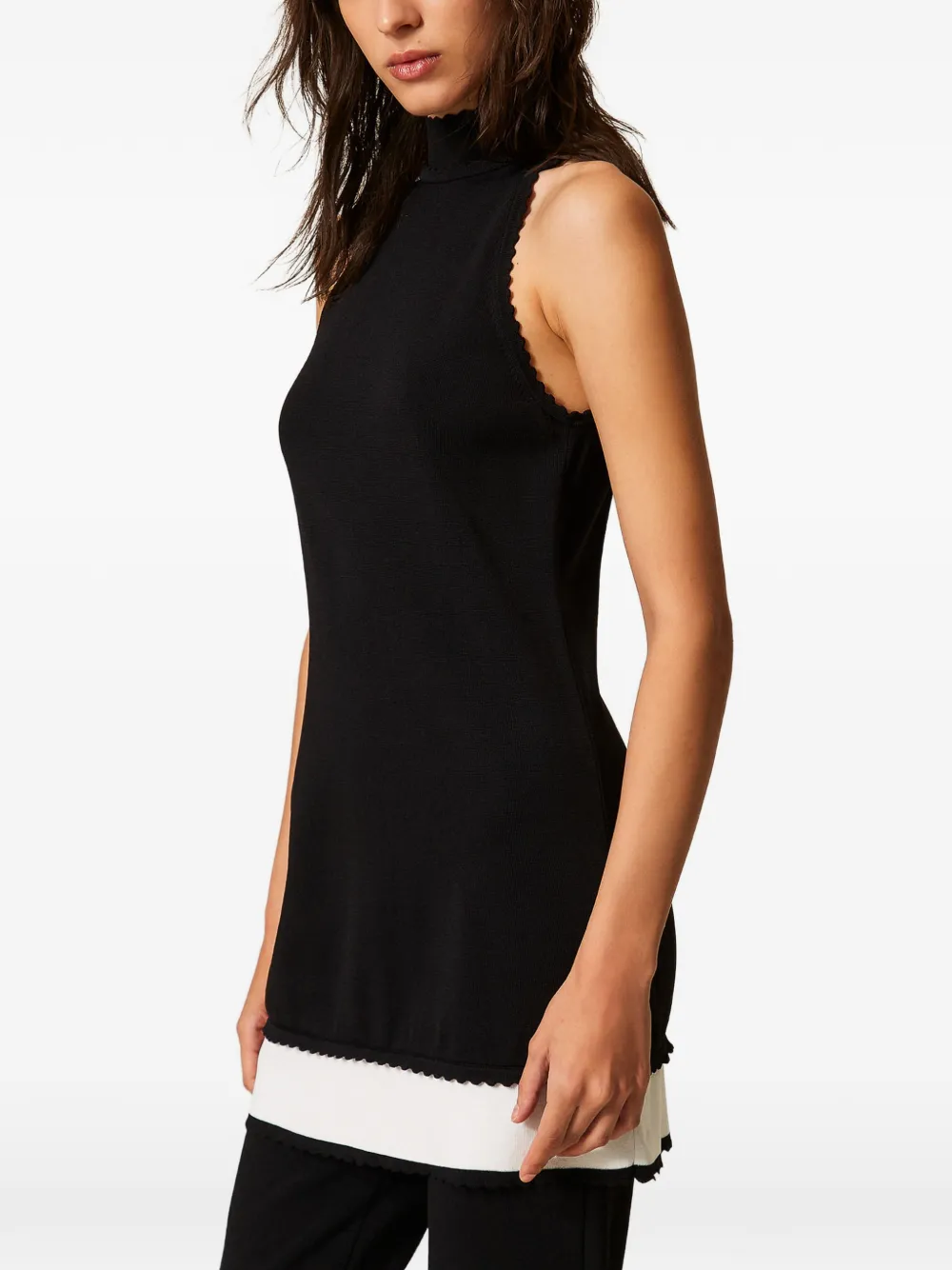 TWINSET Tweekleurige midi-jurk met gewelfde afwerking Zwart