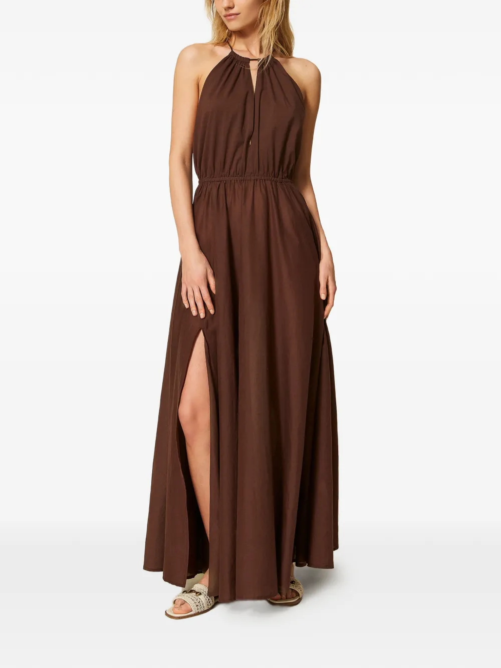 TWINSET Maxi-jurk met split Bruin