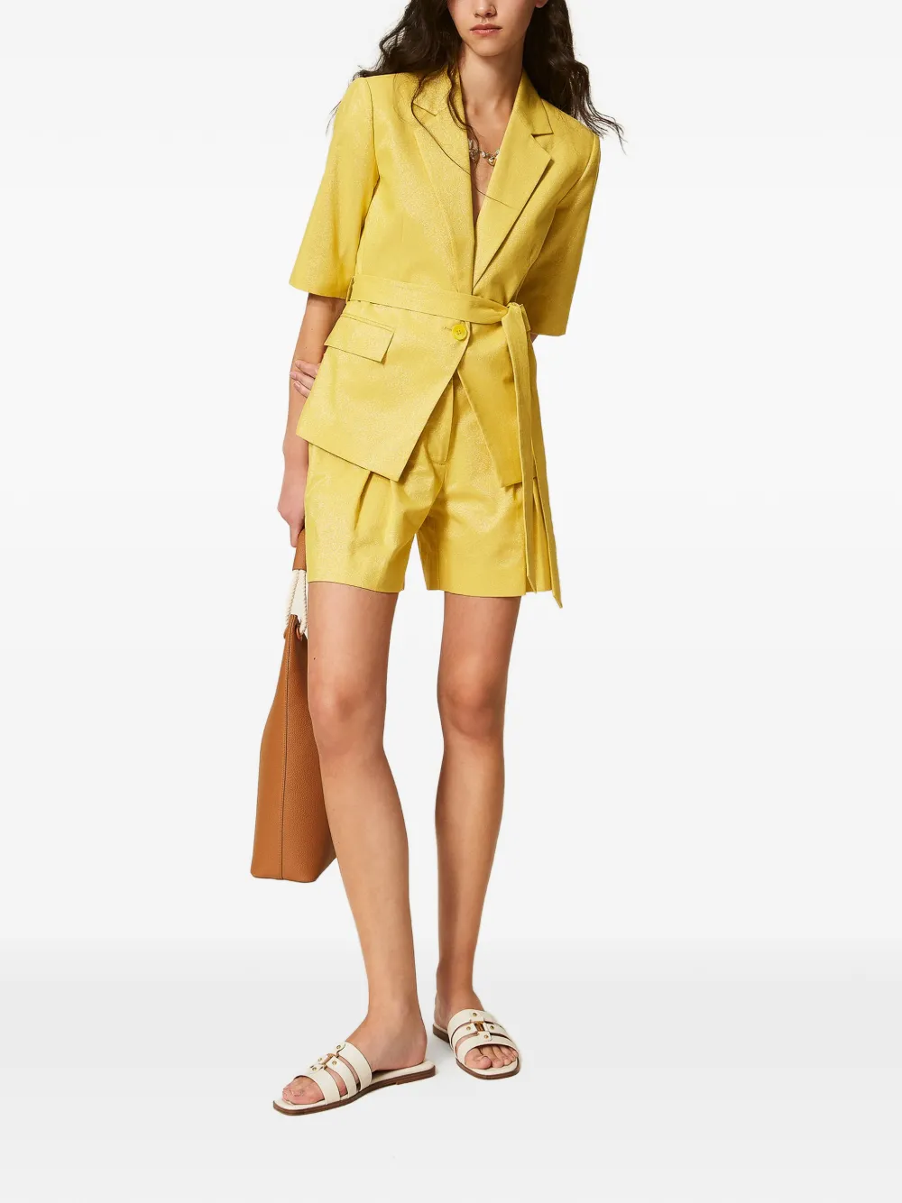  Twinset Short-sleeved Belted Blazer - Yellow 