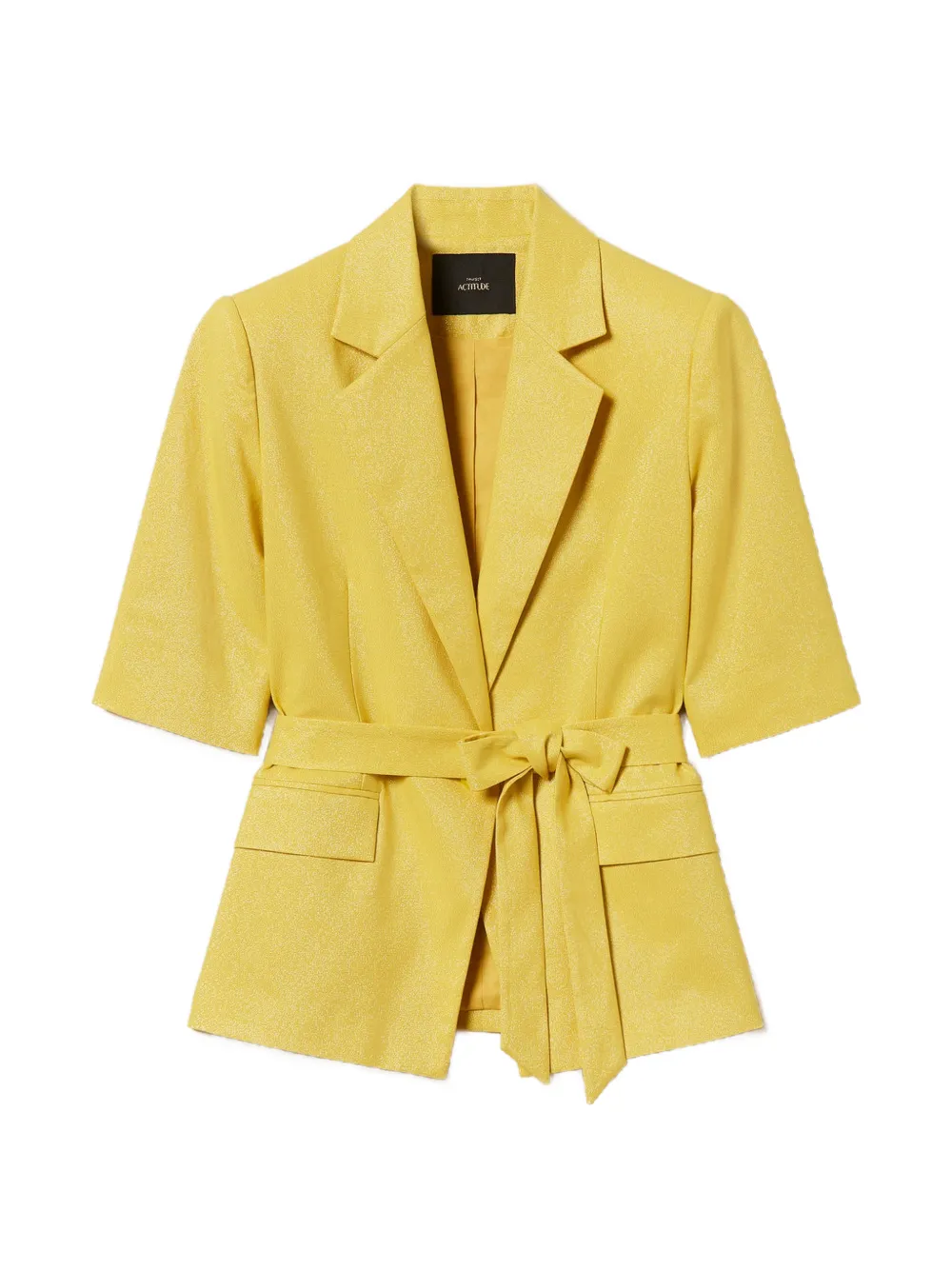 Twinset Short-sleeved Belted Blazer In Yellow