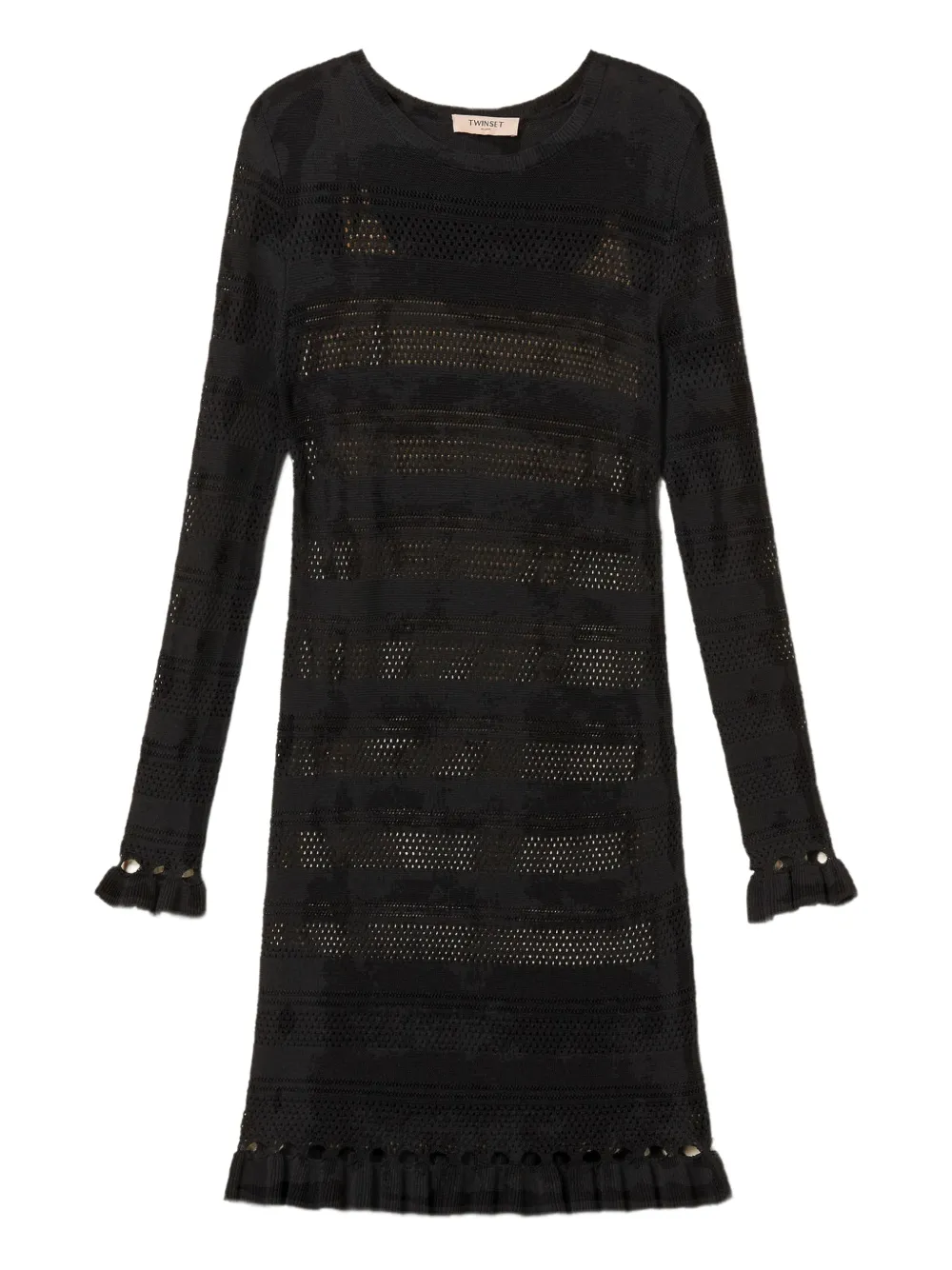 Twinset Ruffled-trim Knitted Mini Dress In Black