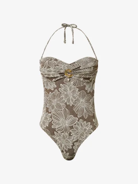 TWINSET jacquard one-piece swimsuit with pearl