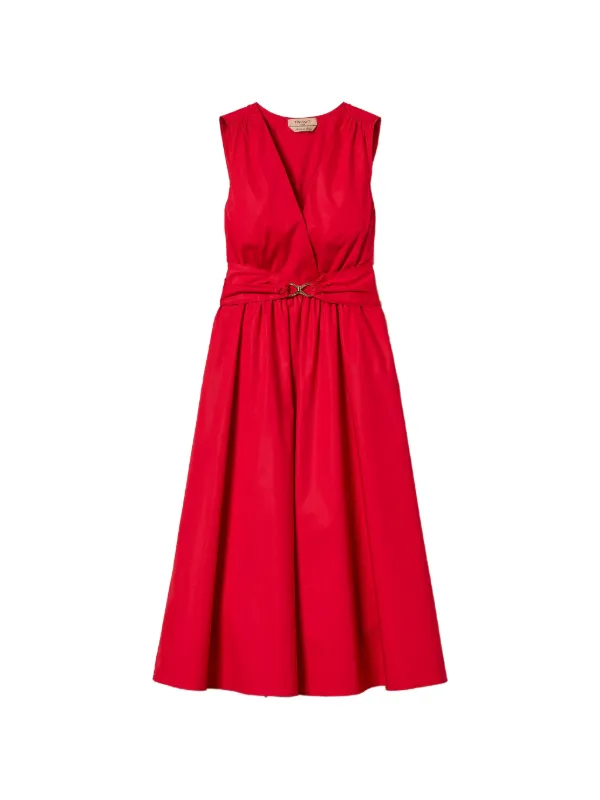 v neck belted midi dress MANGO - Double-belted A-Line Dress Brown