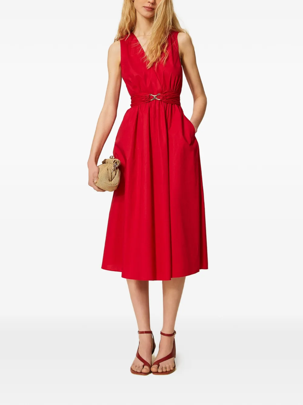 TWINSET Midi-jurk met ceintuur en V-hals Rood