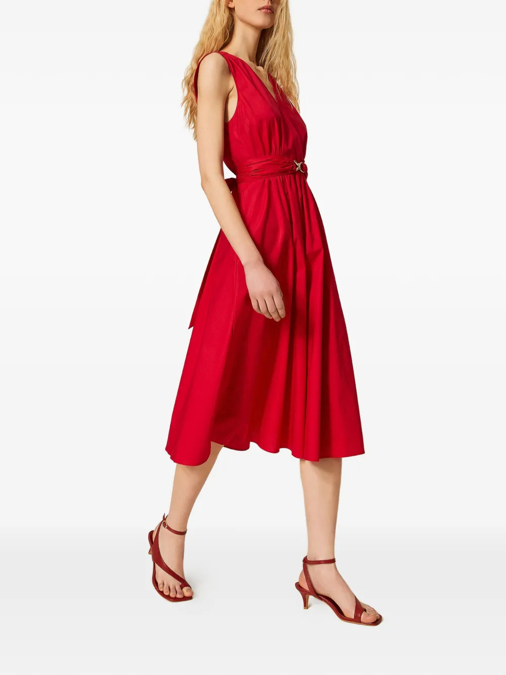 TWINSET Midi-jurk met ceintuur en V-hals Rood