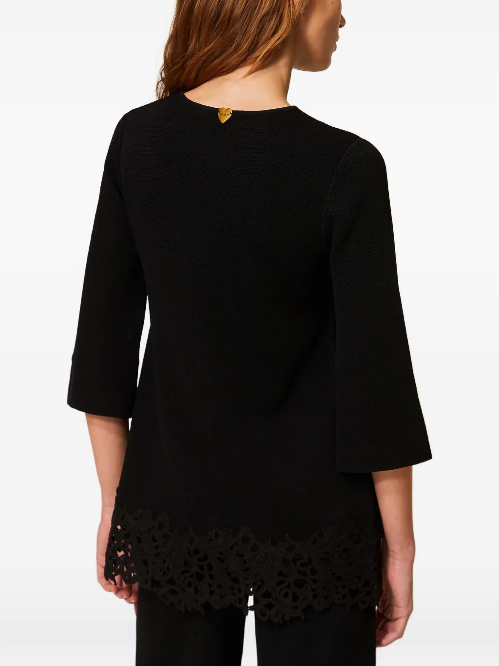 TWINSET Tuniek met kanten afwerking en kwartmouwen Zwart