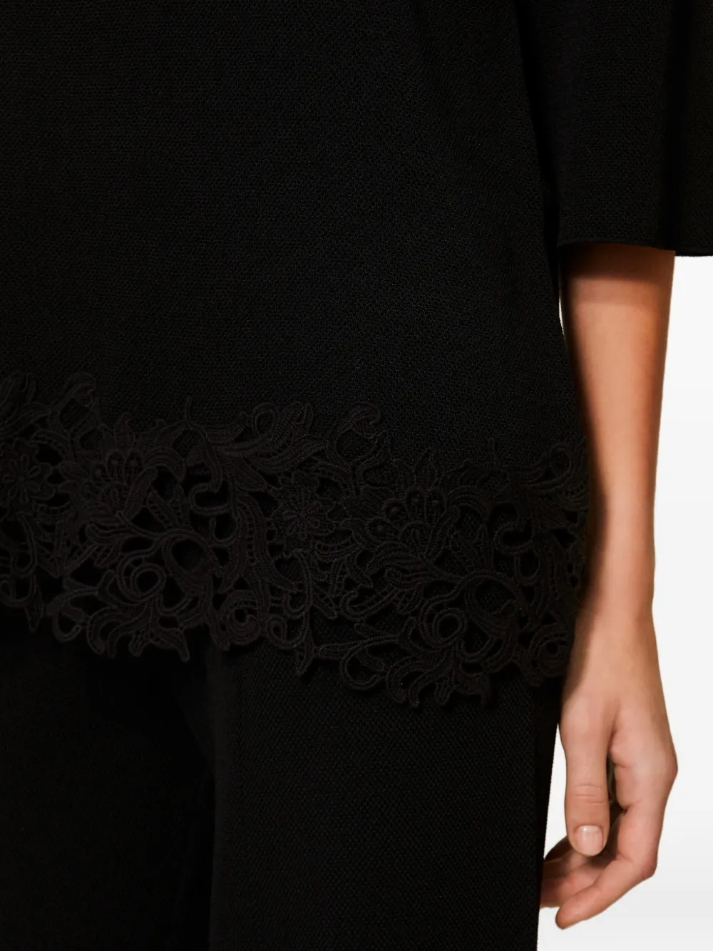 TWINSET Tuniek met kanten afwerking en kwartmouwen Zwart