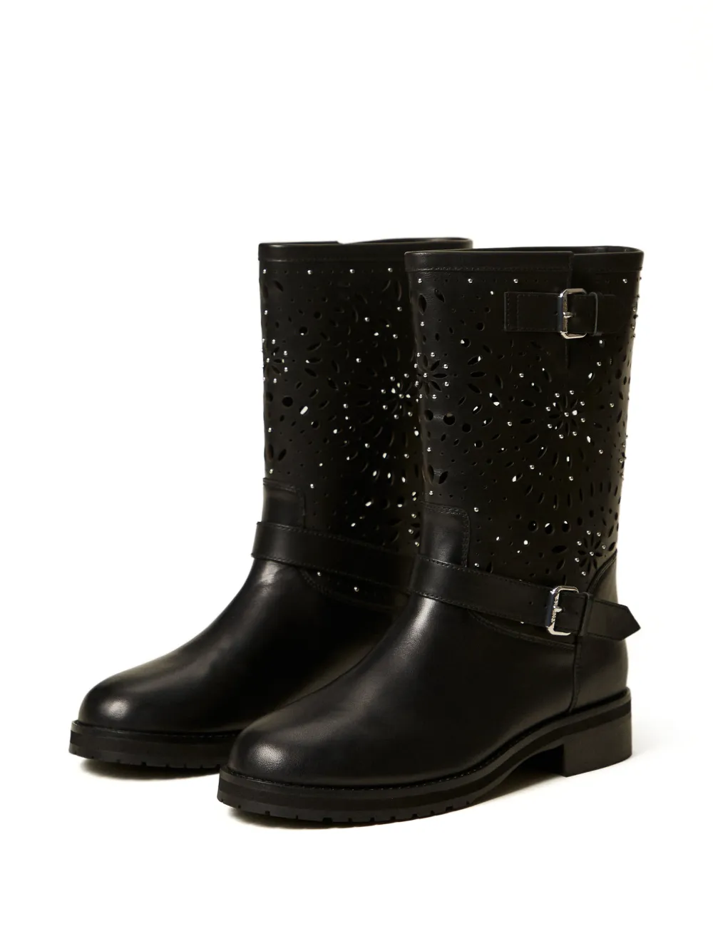  Twinset Leather Biker Boots - Black 