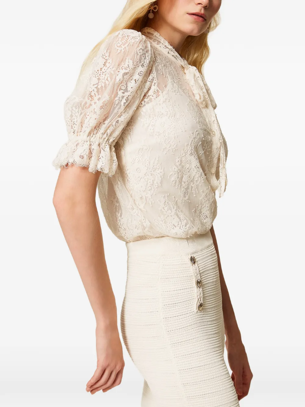 TWINSET Kanten blouse met strikkraag Wit