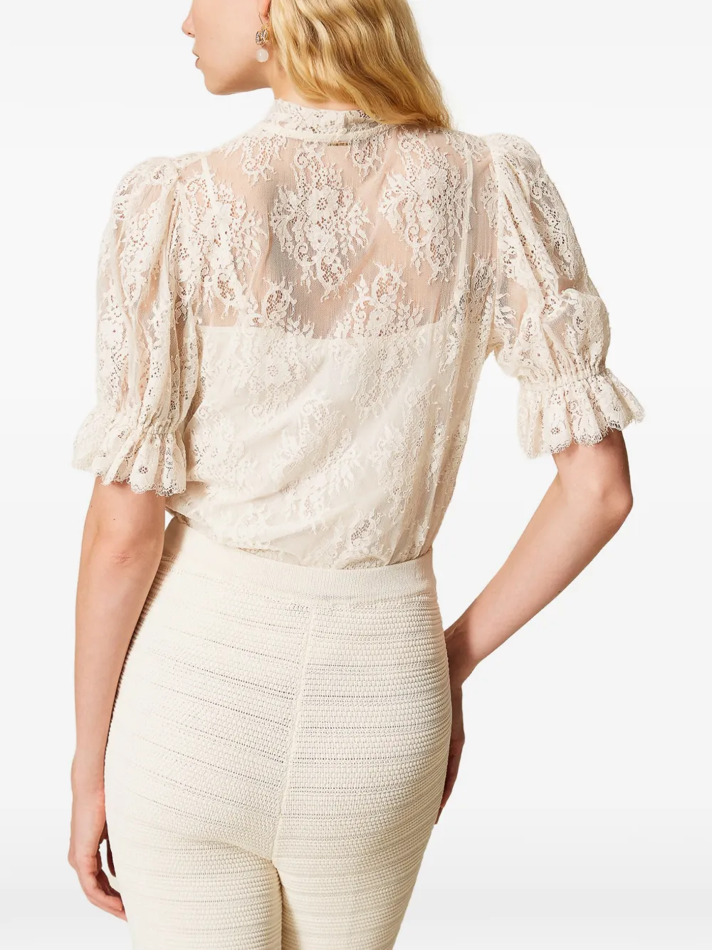 TWINSET Kanten blouse met strikkraag Wit