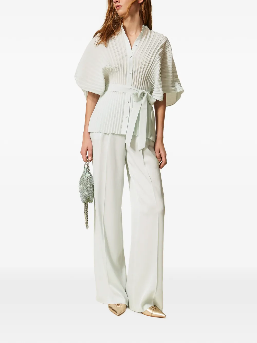 TWINSET Blouse met plooien en gestrikte taille Groen