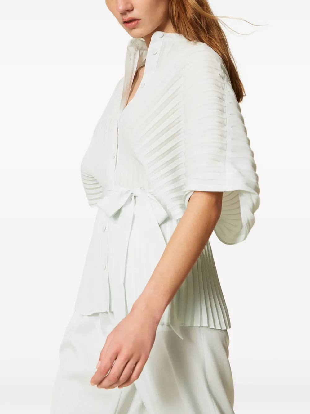 TWINSET Blouse met plooien en gestrikte taille Groen