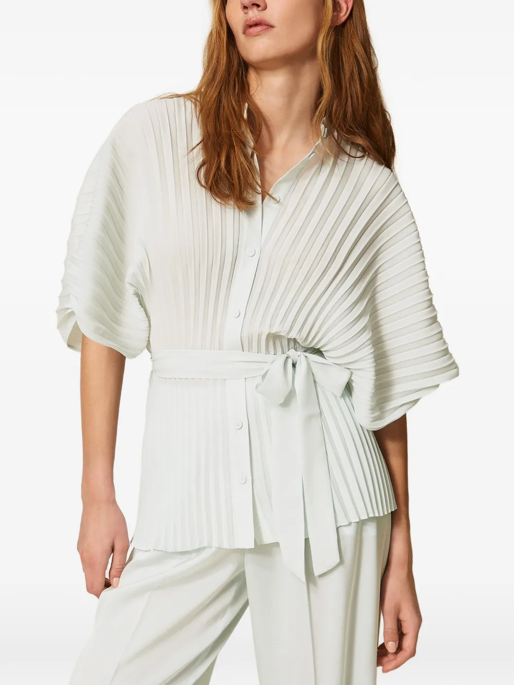 TWINSET Blouse met plooien en gestrikte taille Groen