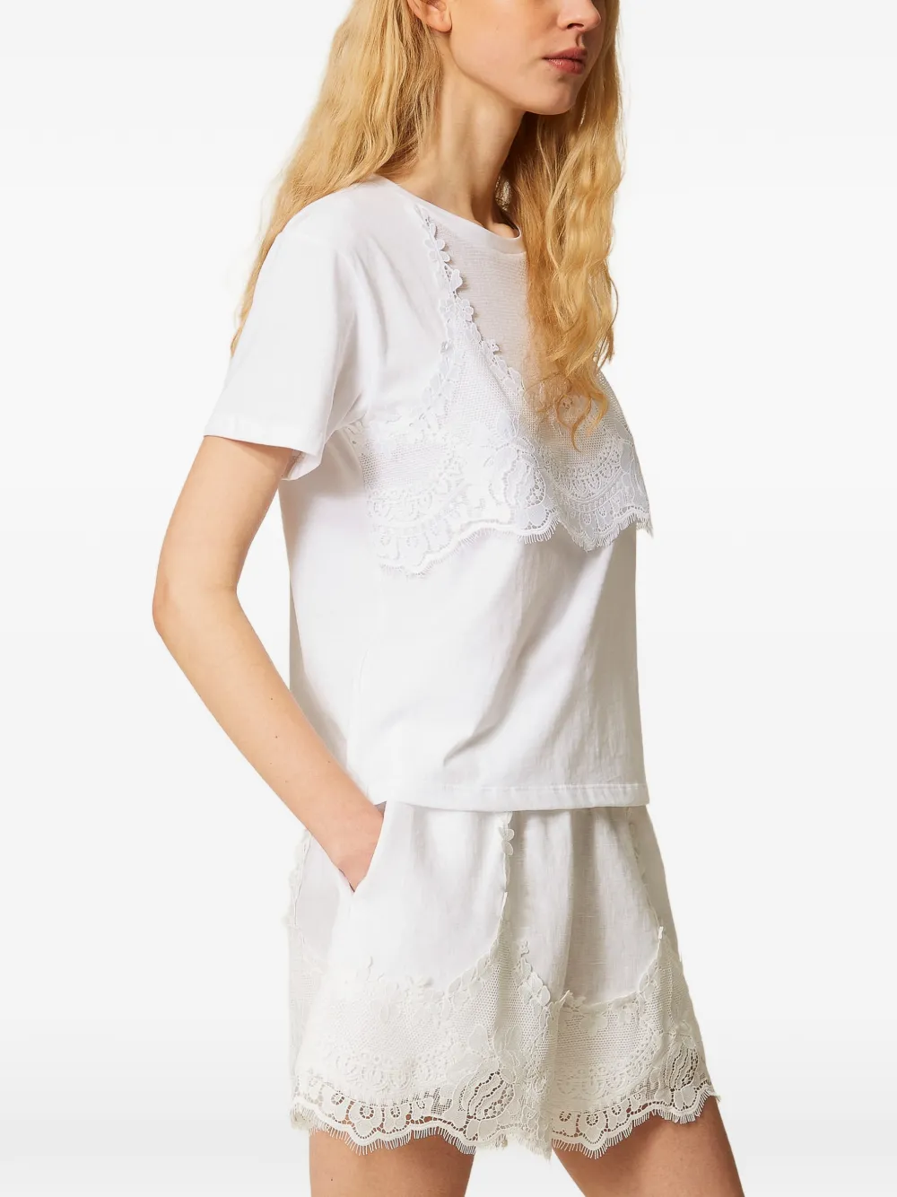 TWINSET T-shirt met kant Wit