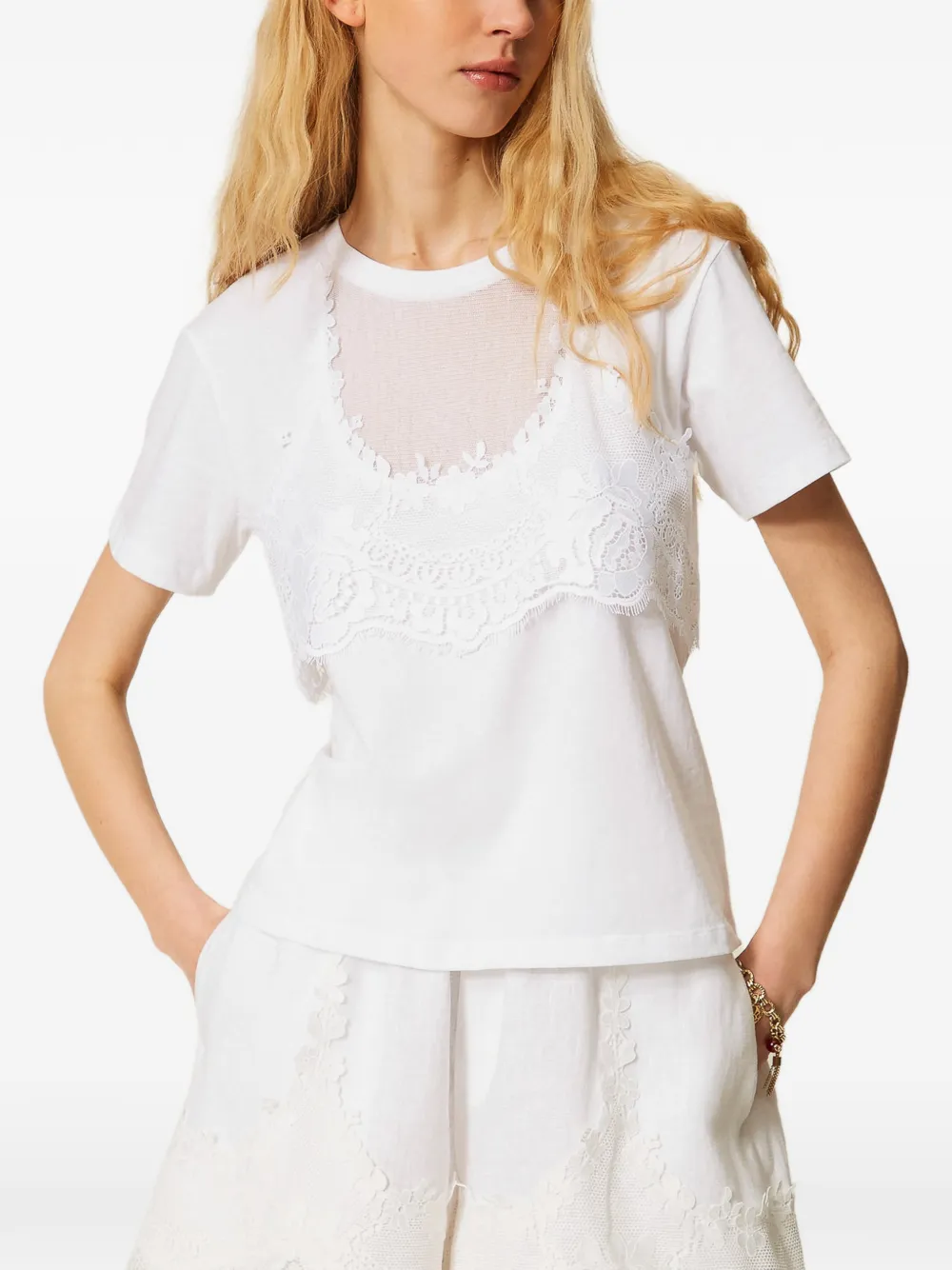 TWINSET T-shirt met kant Wit