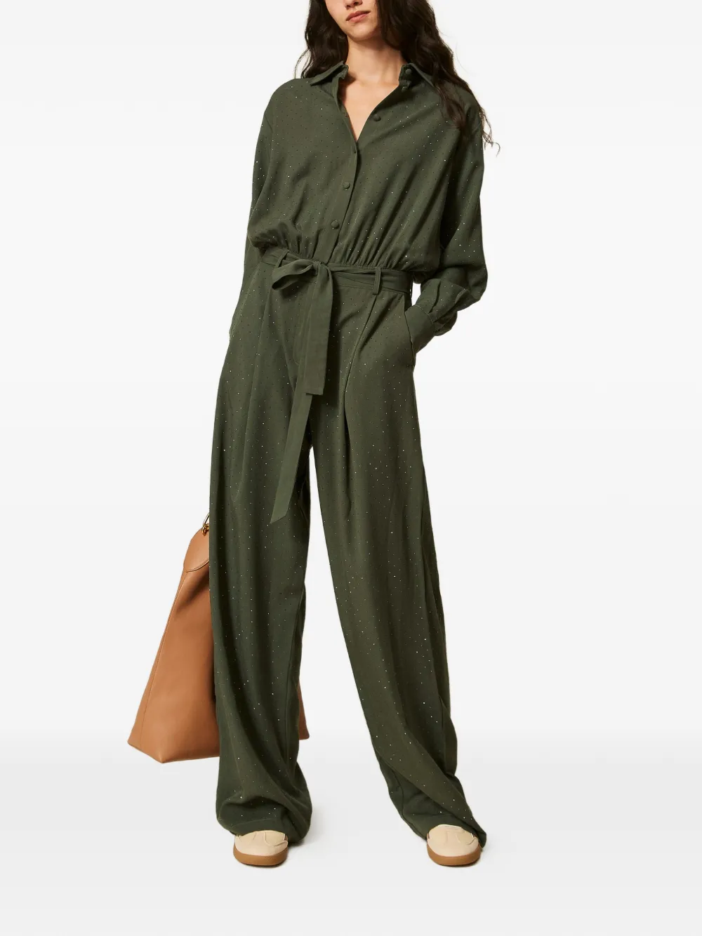  Twinset Stud-embellished Twill Jumpsuit - Green 