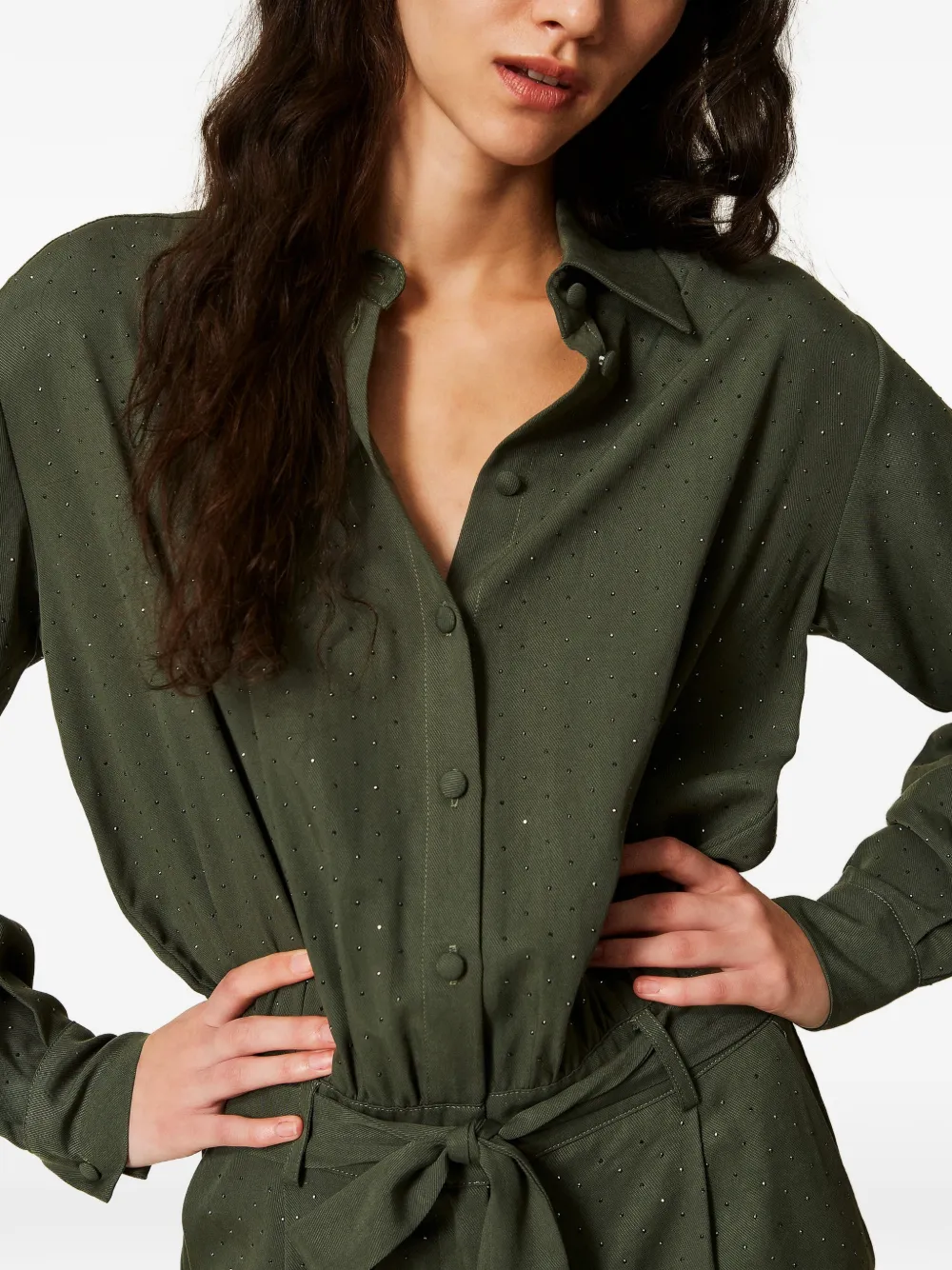 TWINSET Twill jumpsuit verfraaid met studs Groen