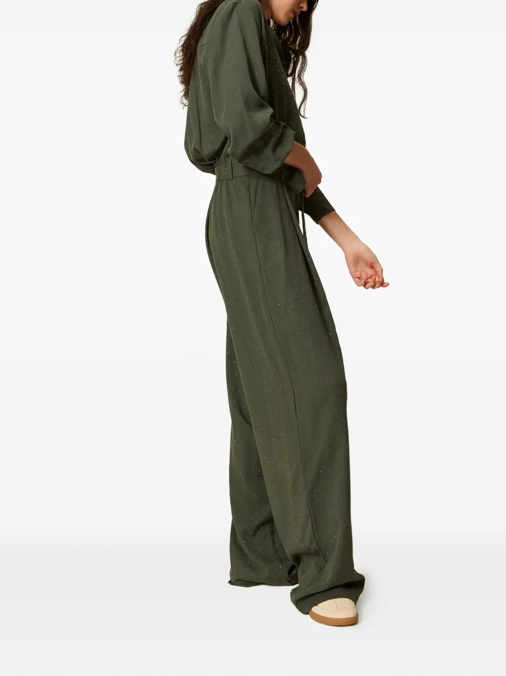  Twinset Stud-embellished Twill Jumpsuit - Green 