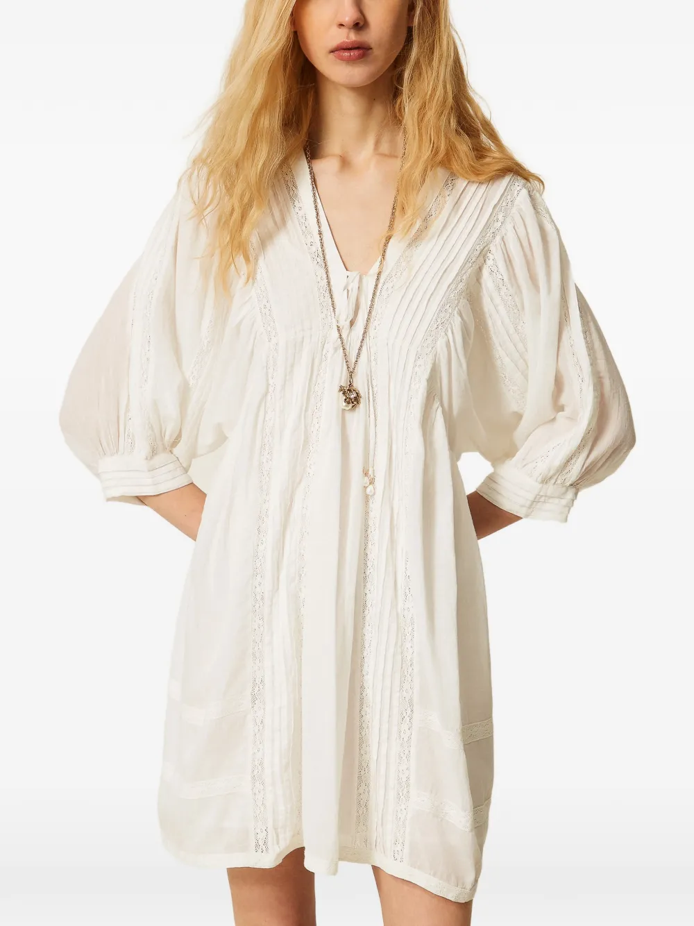 TWINSET Jurk met V-hals en veters Wit