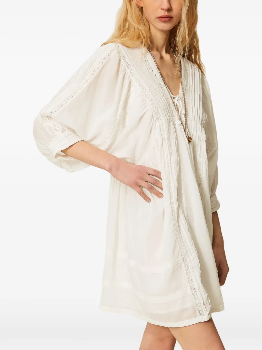 TWINSET Jurk met V-hals en veters Wit