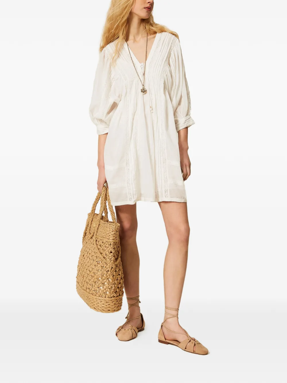 TWINSET Jurk met V-hals en veters Wit