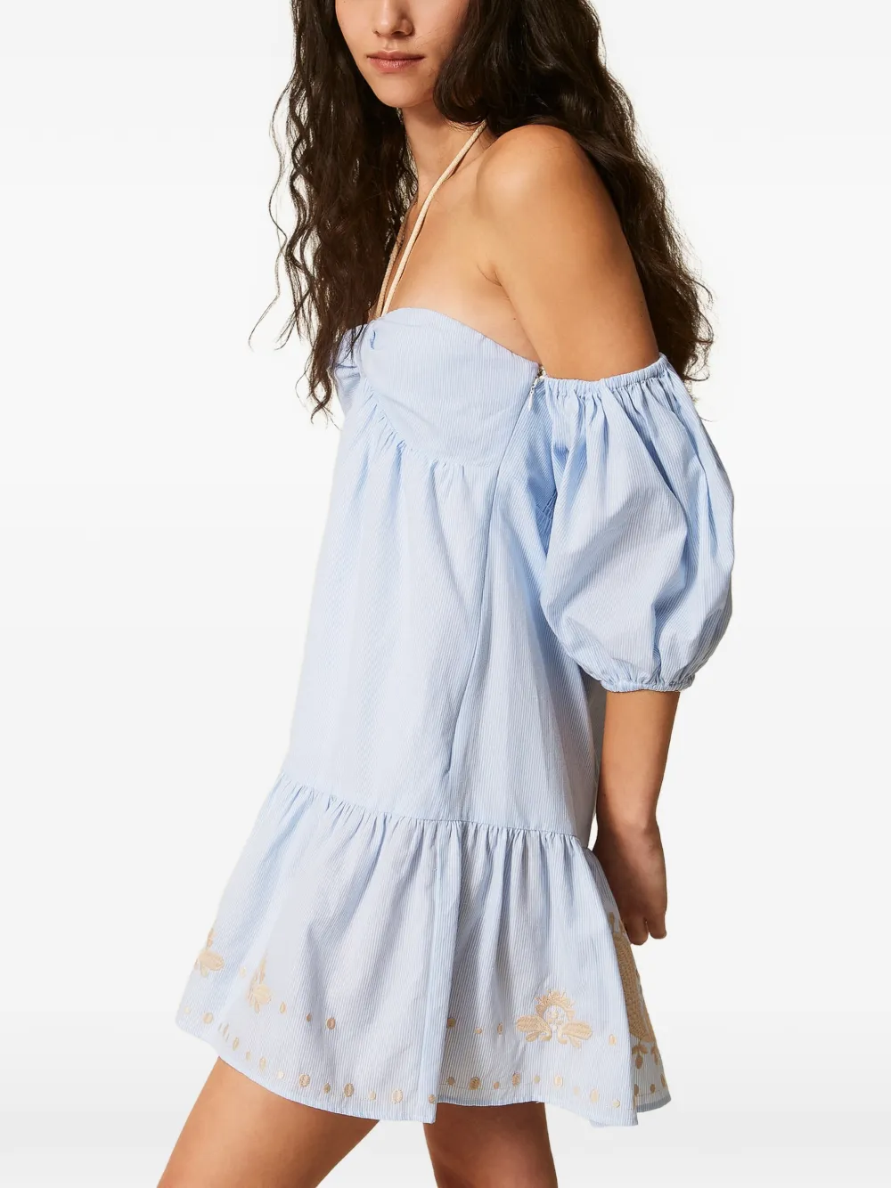  Twinset Pinstripe Off-shoulder Dress - Blue 