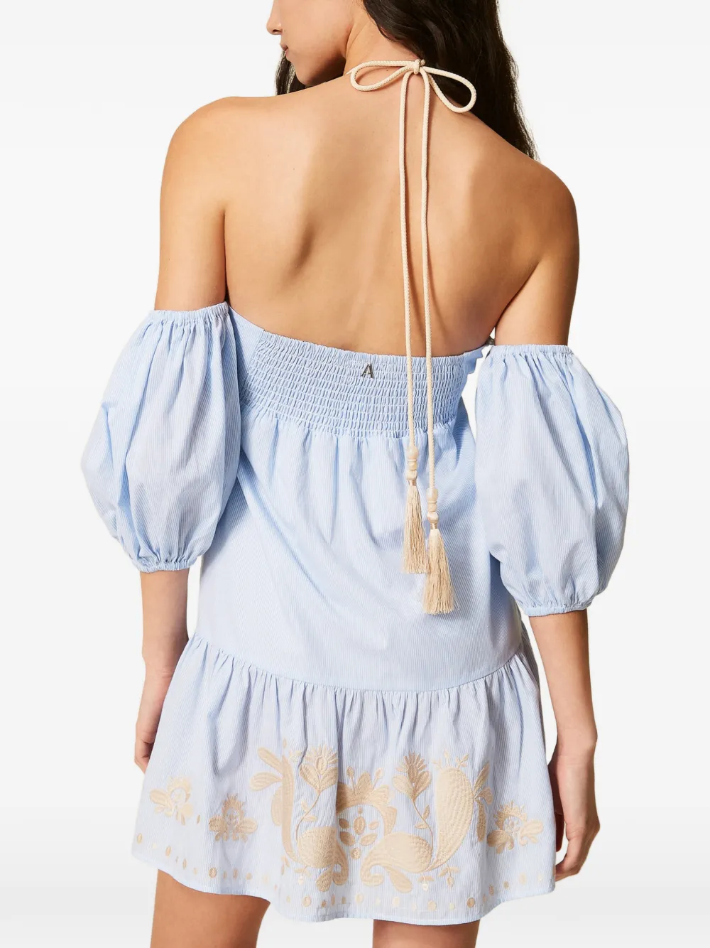  Twinset Pinstripe Off-shoulder Dress - Blue 