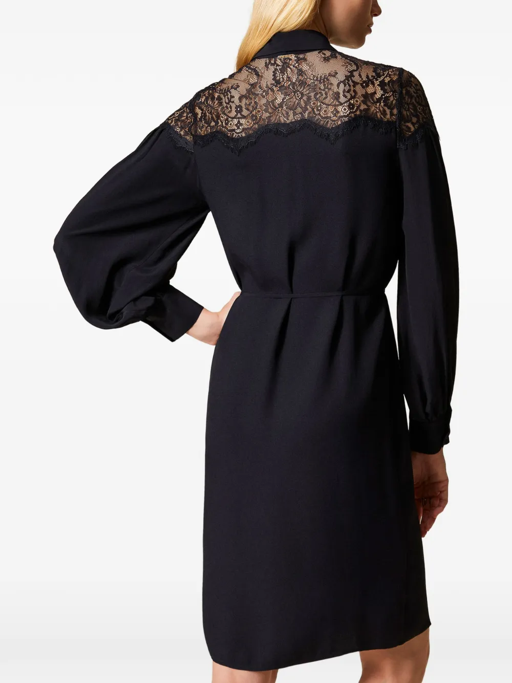 lace-panel georgette midi dress