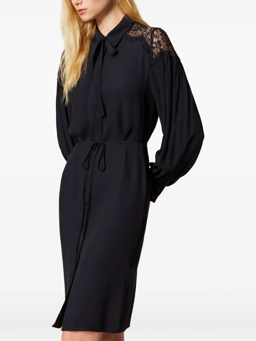 lace-panel georgette midi dress