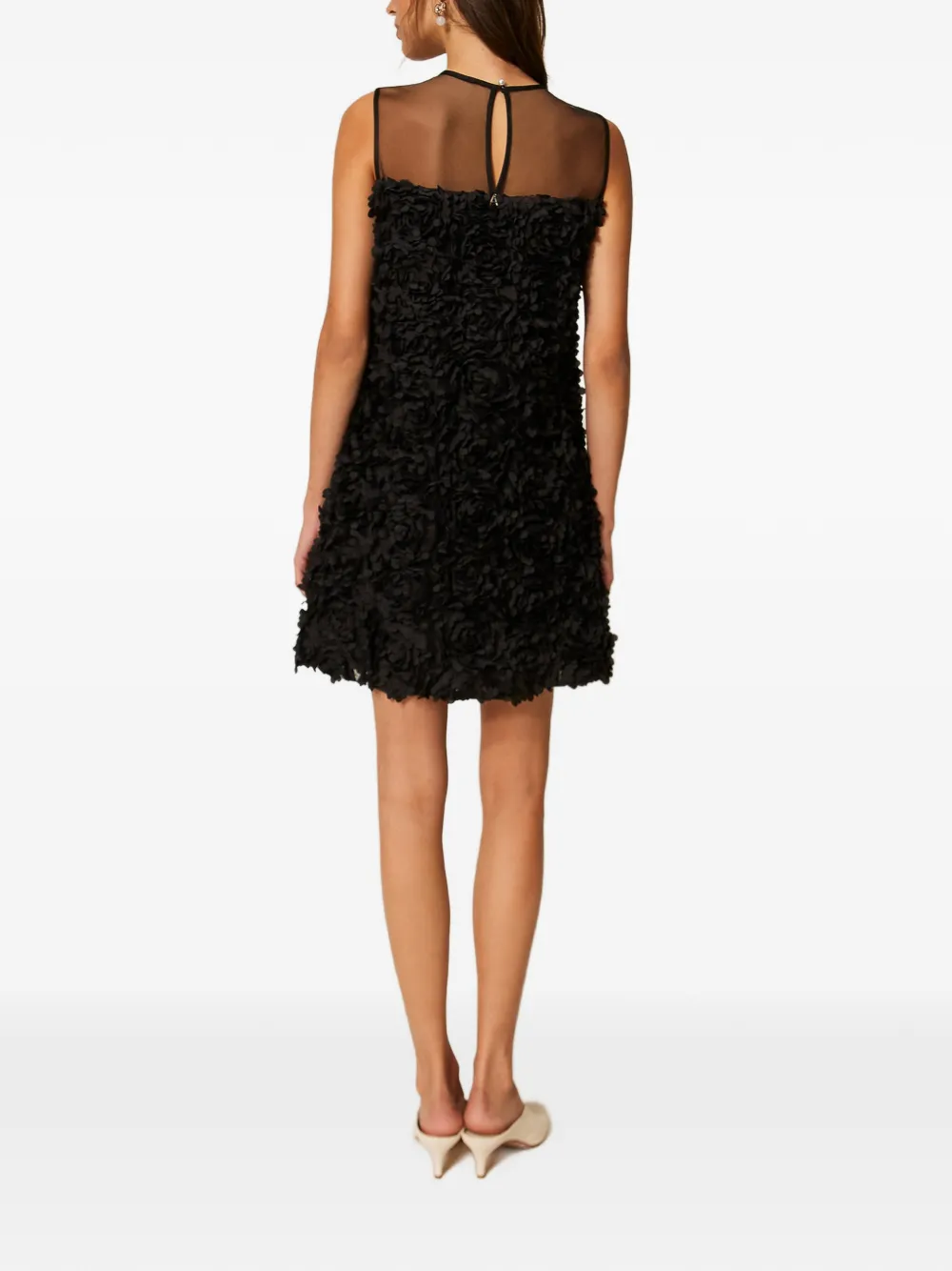 Twinset Floral Tulle Mini Dress In Black