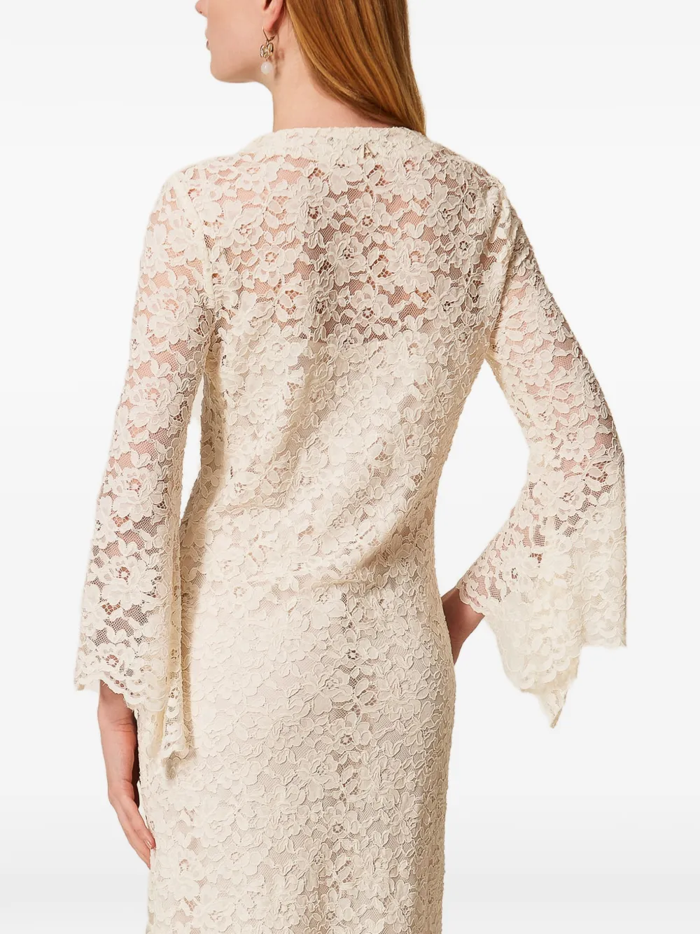 TWINSET Flared kanten midi-jurk Beige