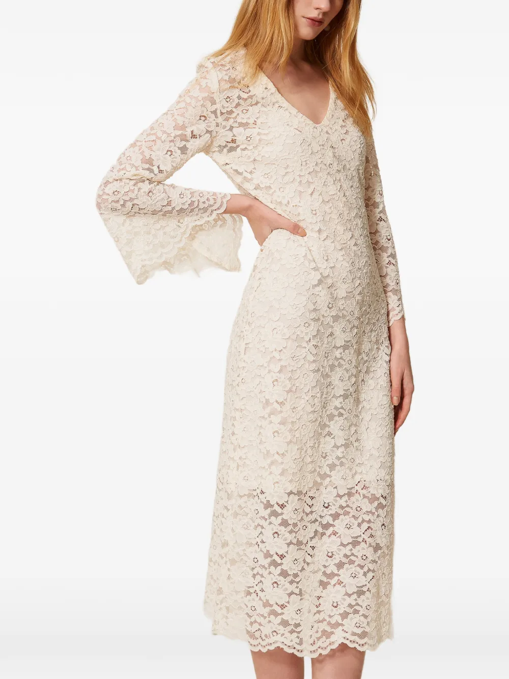 TWINSET Flared kanten midi-jurk Beige