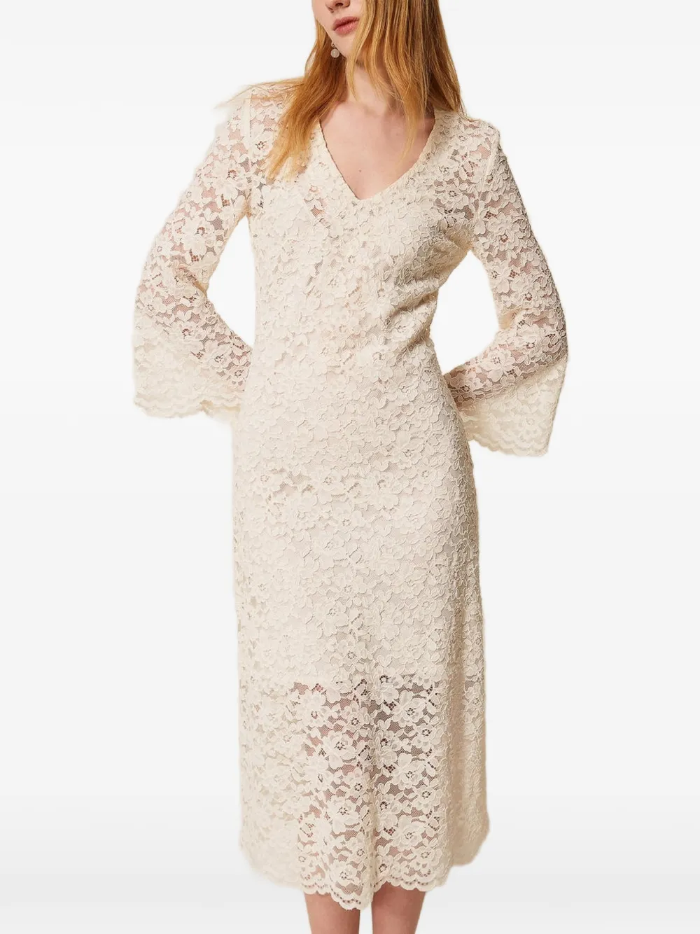 TWINSET laced flared midi dress - Toni neutri