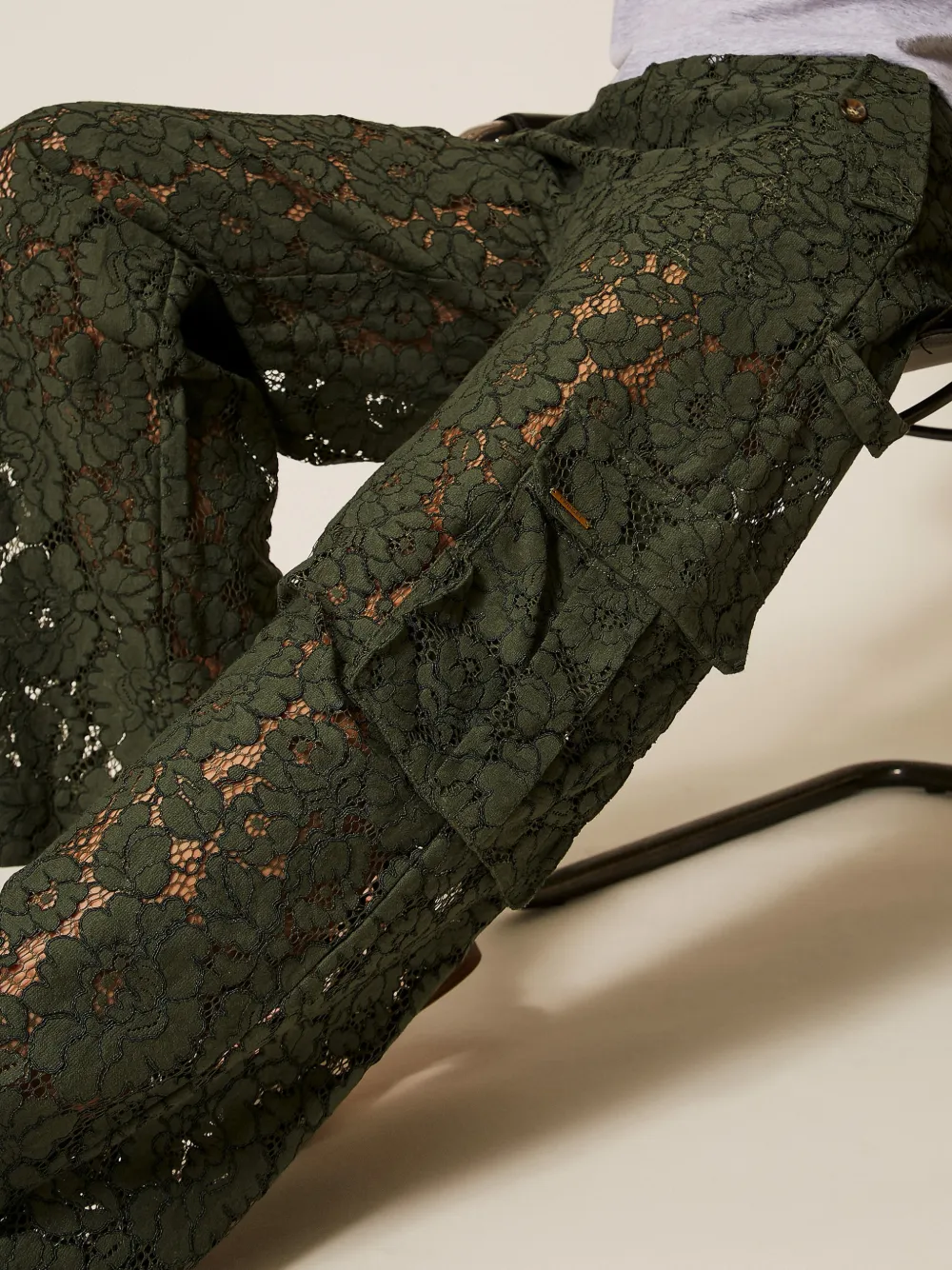 TWINSET Palazzo broek met bloemenkant Groen
