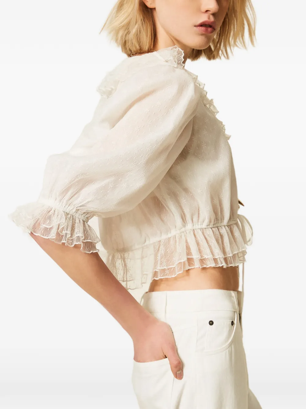 TWINSET Cropped shirt met ruches Wit