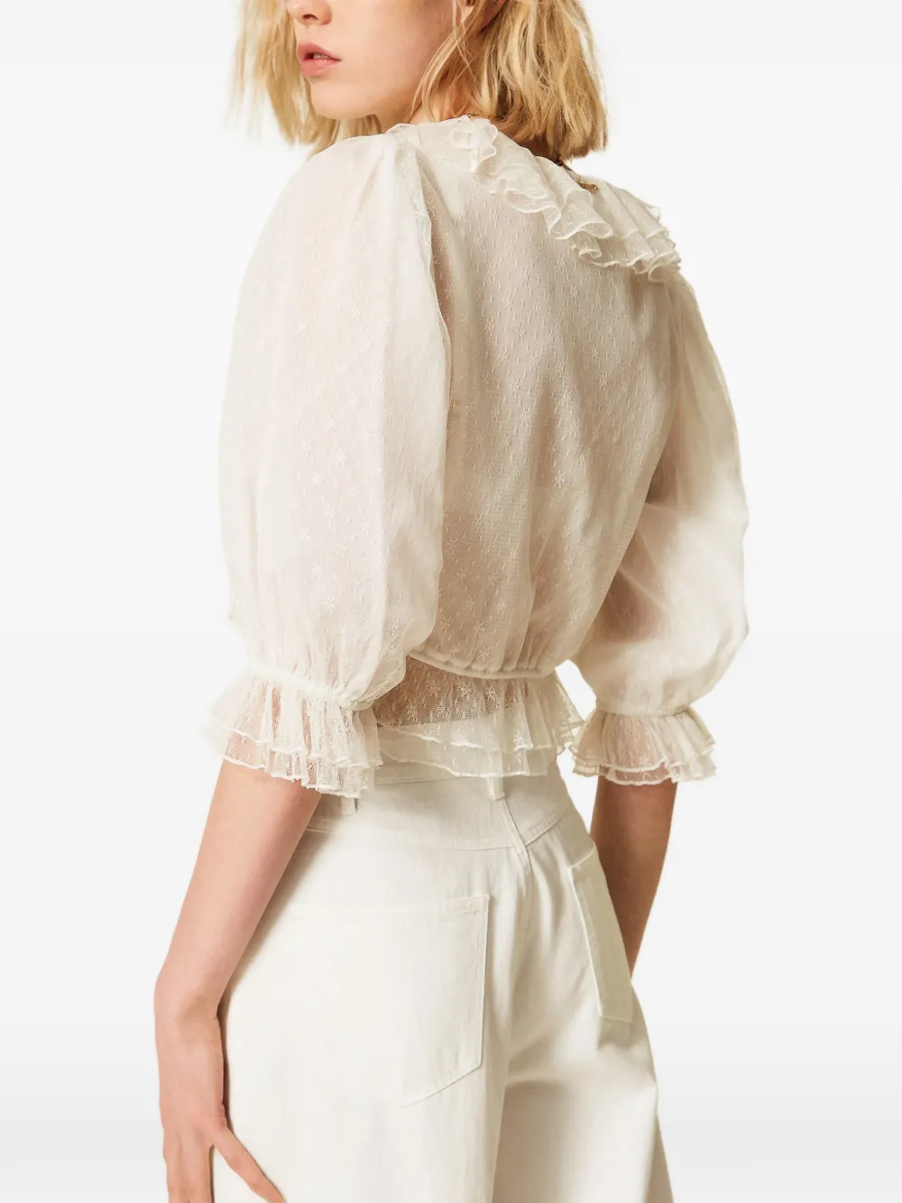 TWINSET Cropped shirt met ruches Wit